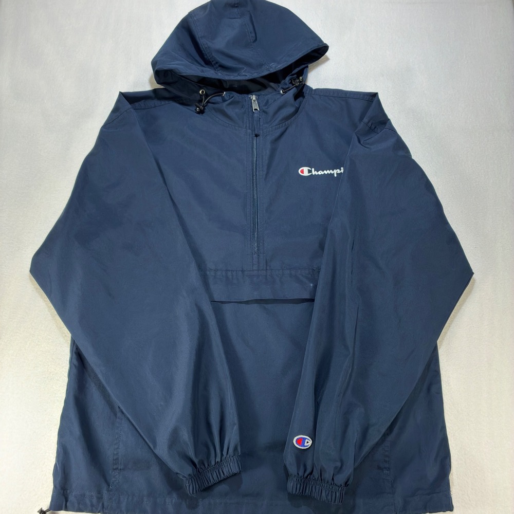 Champion Packable Half Zip Windbreaker Anorak Jacket Mens Medium Navy Blue